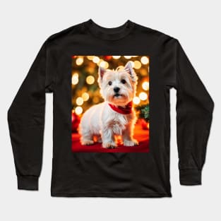 Cute Westie Dog with Christmas Gifts Long Sleeve T-Shirt